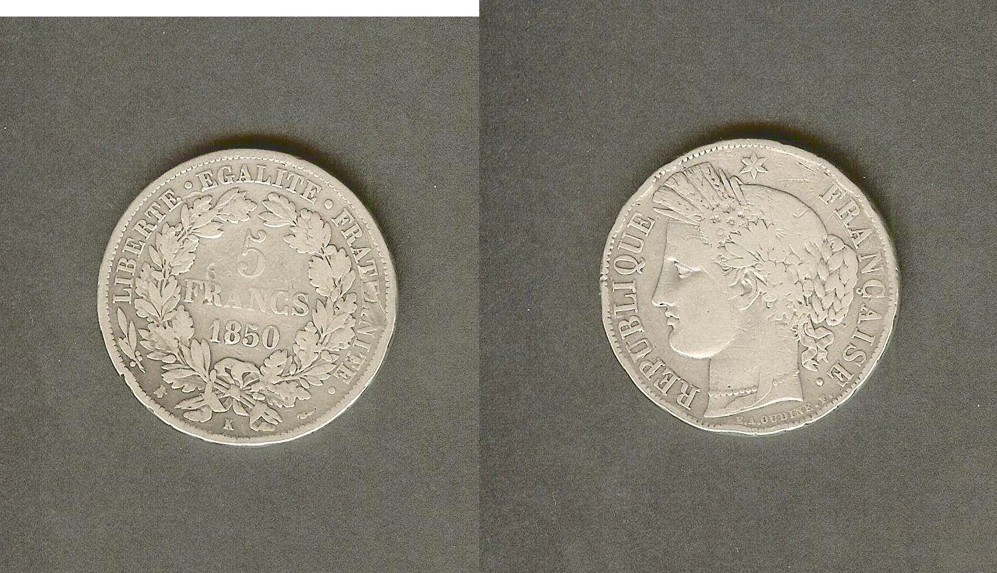 5 francs Ceres 1850K aVF